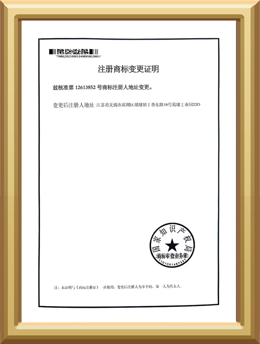 Certificate of Change in Registered Trademark