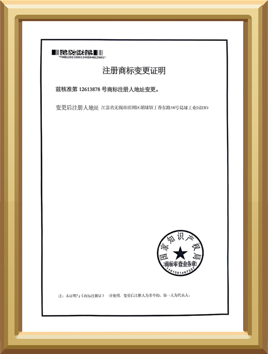 Certificate of Change in Registered Trademark